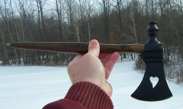 HEAVY STEEL TOMAHAWK WITH PIPE BOWL AND STEM THRU HANDLE - UNIQUE - HEAVY STEEL TOMAHAWK WITH PIPE BOWL AND STEM THRU HANDLE - UNIQUE -