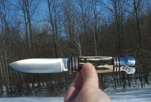 MARBLES USA GLADSTONE - MICH - NATURAL BONE DROP POINT(SPORT) HUNTER W/ SHEATH IN OLD BOBCAT BOX 