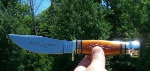 MARBLES WOODCRAFT - 1 OF 50 - PEACHSEED JIGGED BONE - W/SHEATH - GLADSTONE, MICH
