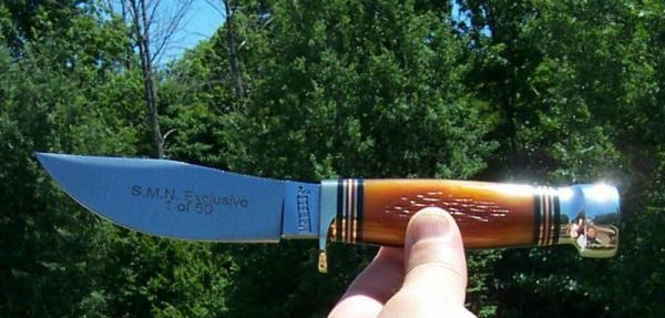 MARBLES WOODCRAFT - 1 OF 50 - PEACHSEED JIGGED BONE - W/SHEATH - GLADSTONE, MICH MARBLES WOODCRAFT - 1 OF 50 - PEACHSEED JIGGED BONE - W/SHEATH - GLADSTONE, MICH