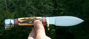 MARBLES SPORT DROP POINT HUNTER - W/ AMBER JIGGED BONE SCALES -  W/ SHEATH - NIB- SUPER NICE !!!   