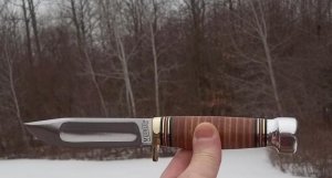 MARBLE'S IDEAL W/ STACKED LEATHER HANDLE- W/SHEATH- NIB-GLADSTONE MICH.  AN AMERICAN ICON -NICE !!! 