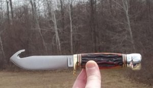 MARBLE'S GLADSTONE MICH. USA - AUTUM JIGGED BONE GUTHOOK HUNTER W/ SHEATH - NIB - 2002 - UNIQUE !!! 