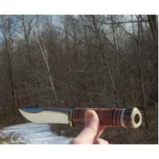 MARBLE'S STACKED LEATHER/STAG EXPERT- W/ SHEATH-3 LINE LOWER CASE STAMP-VINTAGE BLADE-SUPER NICE! MARBLE'S STACKED LEATHER/STAG EXPERT- W/ SHEATH-3 LINE LOWER CASE STAMP-VINTAGE BLADE-SUPER NICE!