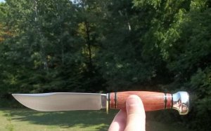 MARBLE'S TIGERWOOD / ALUMINUM - EXPERT- W/ SHEATH-3 LINE LOWER CASE STAMP-VINTAGE BLADE-SUPER NICE!