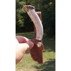 SILVER STAG-USA-CROWN STAG HANDLE W/ DAMASCUS BLADE-SMALL GAME BIRD & TROUT KNIFE-W/ ORIGINAL SHEATH