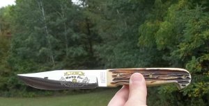 MARBLE'S BONE PINNED SPECIAL HUNTING KNIFE 2- STEWART ERA REMAKE- MARBLE PLUS GOLD INLAY CLUB KNIFE 