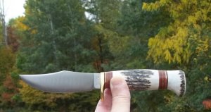 HESS KNIFEWORKS-GLADSTONE MICH. STAG on STAG CUSTOM HUNTER-W/ SHEATH-NEW IN BOX-OUTSTANDING KNIFE !!