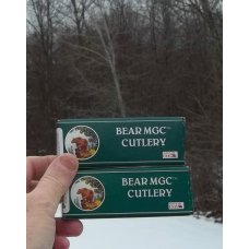 TWO (2) BEAR MGC BONE SCALED SIDELINERS-1- DAMASCUS-1-TITANIUM COATED-BIG 4 1/8 TWO (2) BEAR MGC BONE SCALED SIDELINERS-1- DAMASCUS-1-TITANIUM COATED-BIG 4 1/8