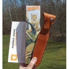  MARBLE'S TIGERWOOD / ALUMINUM - EXPERT- W/ SHEATH-3 LINE LOWER CASE STAMP-VINTAGE BLADE-SUPER NICE!