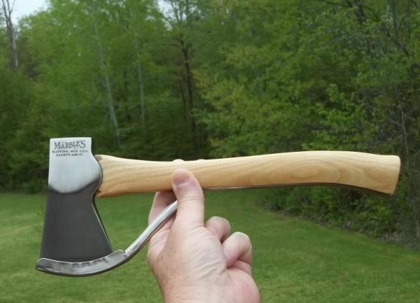  MARBLE'S # 4 GLADSTONE MICHIGAN SAFETY AXE W/ HICKORY HANDLE- # 4 HAWK - MICHIGAN MADE- SWEET !!!