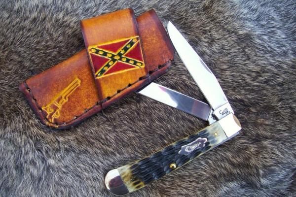Handmade Leather Pocket Knife Case Sidewinder Med. No Snap # 17453 Handmade Leather Pocket Knife Case Sidewinder Med. No Snap # 17453
