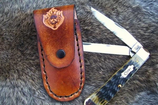 Handmade Leather Pocket Knife Case Small Upright # 17476 Handmade Leather Pocket Knife Case Small Upright # 17476