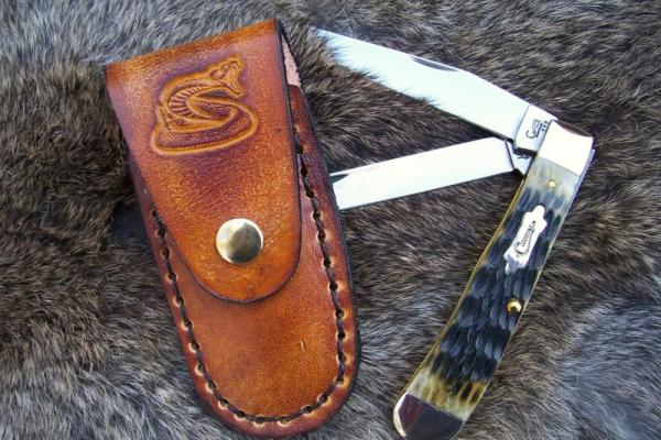 Handmade Leather Pocket Knife Case Small Upright # 17479 Handmade Leather Pocket Knife Case Small Upright # 17479