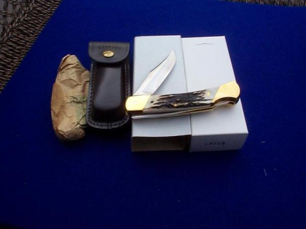 SCHRADE + USA LB7 ES GENUINE SAMBAR STAG FOLDING HUNTER KNIFE SCHRADE + USA LB7 ES GENUINE SAMBAR STAG FOLDING HUNTER KNIFE