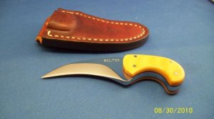 Charles Bolton Custom Old Yellow Westinghouse Micarta Claw / Necker Sheath Knife Mint ~ Reduced