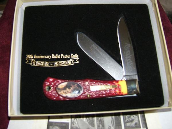 REMINGTON BULLET POSTER KNIFE 20TH ANNIVERSARY 2002 TRAPPER REMINGTON BULLET POSTER KNIFE 20TH ANNIVERSARY 2002 TRAPPER