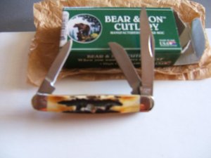 BEAR & SON  STAG 3 BLADE STOCKMAN USA MADE