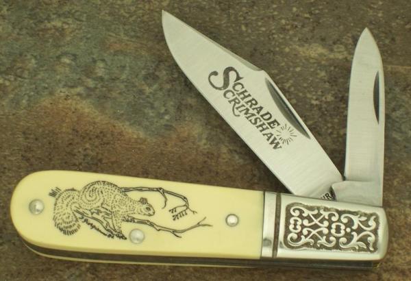 SCHRADE USA SQUIRREL SCRIMSHAW 1982 BARLOW KNIFE SC506 SCHRADE USA SQUIRREL SCRIMSHAW 1982 BARLOW KNIFE SC506