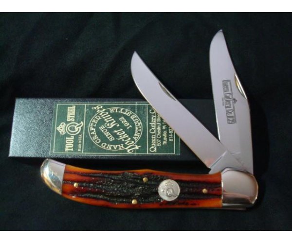 QUEEN FOLDING HUNTER KNIFE AGED Honey Amber Bone Stag 39 ACSB
