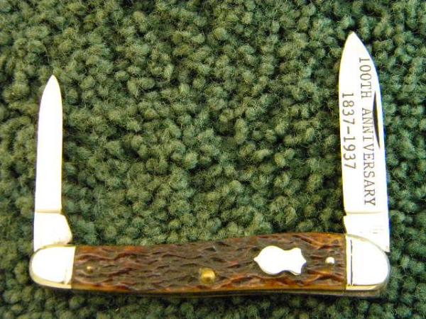 Rare Boker Bone 2 Blade Knife 100th Anniversary Etch 1837-1937 Mint