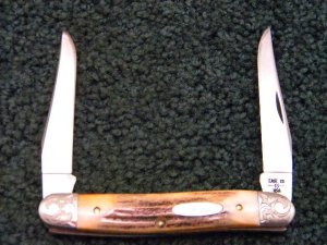 Case XX SS USA 9 Dot 1981 Gen. Stag Muskrat Knife SSP Engraved Bolsters