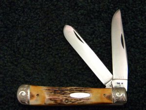Case XX SS USA 9 Dot 1981 5254 SSP Stag Trapper Knife Engraved Bolsters