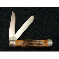 Case XX SS USA 9 Dot 1981 5254 SSP Stag Trapper Knife Engraved Bolsters Case XX SS USA 9 Dot 1981 5254 SSP Stag Trapper Knife Engraved Bolsters