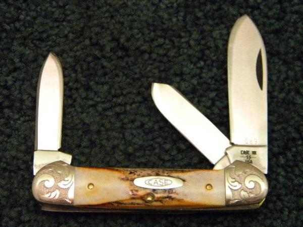 Case XX SS USA 9 Dot 1981 53131 SSP Stag 3 Blade Canoe Knife Engraved Bolsters