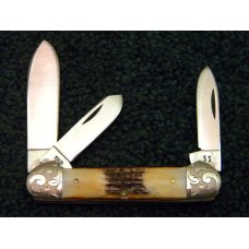 Case XX SS USA 9 Dot 1981 53131 SSP Stag 3 Blade Canoe Knife Engraved Bolsters
