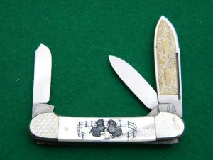 Fight'n Rooster Pearl Scrimshawed Canoe