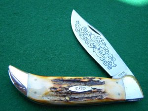 Case XX USA 5172 SSP 3 Dot (1977) Blue Sroll Stag Clasp Knife - Mint