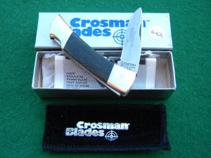 Crosman Blades 950A Stainless USA Wood Lockback Knife & Pouch - NIB