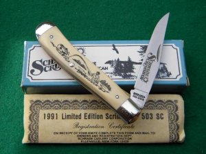 Schrade + USA SC503 Slimline Trapper Linerlock Fishing Scrimshaw - NIB