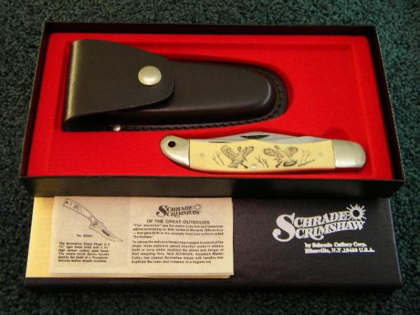 Schrade USA SC508 Folding Hunter Turkeys Scrimshaw - NIB Schrade USA SC508 Folding Hunter Turkeys Scrimshaw - NIB