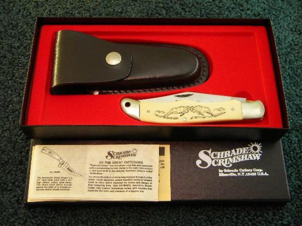 Schrade USA SC500 Linerlock Folding Hunter Bighorn Sheep Scrimshaw - NIB Schrade USA SC500 Linerlock Folding Hunter Bighorn Sheep Scrimshaw - NIB