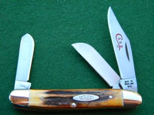 Case XX Stainless USA 2 Dot (1978) Stag 5347 HP SSP Red Etch Trapper Knife - Mint