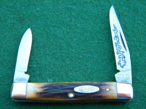 Case XX Stainless USA 52033 SSP 3 Dot (1977) Blue Sroll Stag 2 Blade Pen Knife - Mint