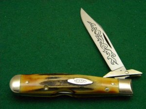 Case XX Stainless USA 3 Dot (1977) Stag 5111 1/2 Blue Scroll Knife - Mint