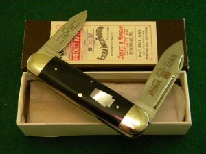 Schatt & Morgan Titusville PA. 2002 Buffalo Horn w/ MOP Shield Sunfish Knife - NIB