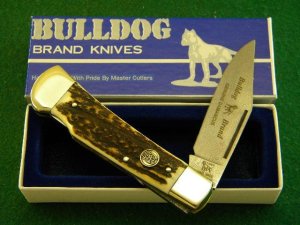 Bulldog Brand Solingen Germany 1997 Stag Damascus Lockback Knife - NIB