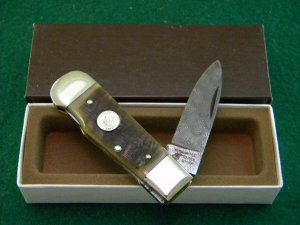 Weidmannsheil Solingen Germany Horn Damascus Lockback Knife - NIB