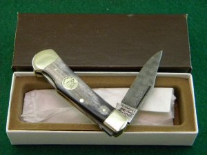 Weidmannsheil Solingen Germany Horn Damascus Lockback Knife - NIB
