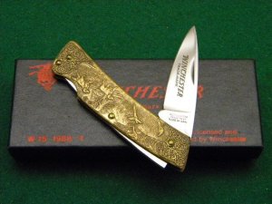 Winchester Trademark USA W 15 1988-1 Brass Lockback Knife - NIB