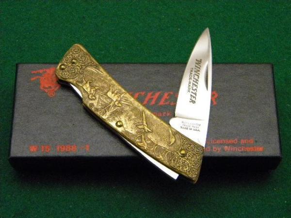 Winchester Trademark USA W 15 1988-1 Brass Lockback Knife - NIB Winchester Trademark USA W 15 1988-1 Brass Lockback Knife - NIB