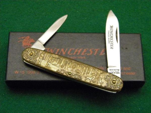 Winchester Trademark USA W 15 1998-3 Brass 2 Blade Pen Knife - NIB Winchester Trademark USA W 15 1998-3 Brass 2 Blade Pen Knife - NIB