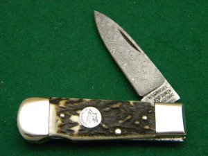 Weidmannsheil Solingen Germany Stag Damascus Lockback Knife