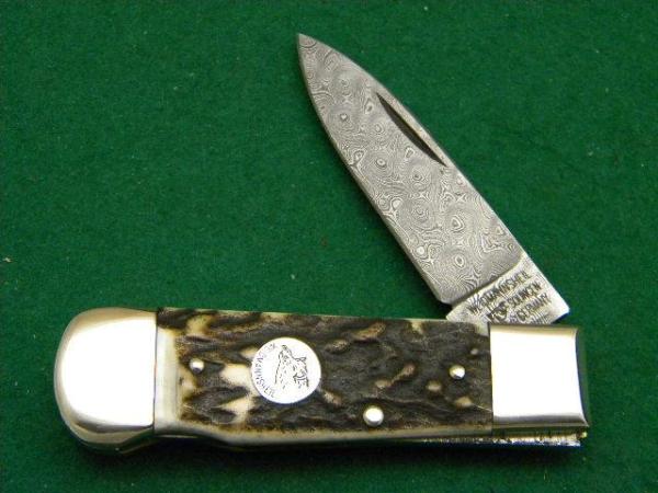 Weidmannsheil Solingen Germany Stag Damascus Lockback Knife Weidmannsheil Solingen Germany Stag Damascus Lockback Knife