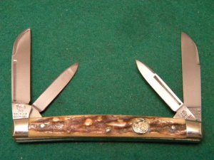 Hen and Rooster Bertram Cutlery Rostfrei Solingen Germany Stag 114 DS Congress Knife c.1980's