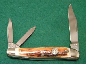 Hen and Rooster Bertram Cutlery Rostfrei Solingen Germany Stag 203 DS Whittler Knife c.1980's